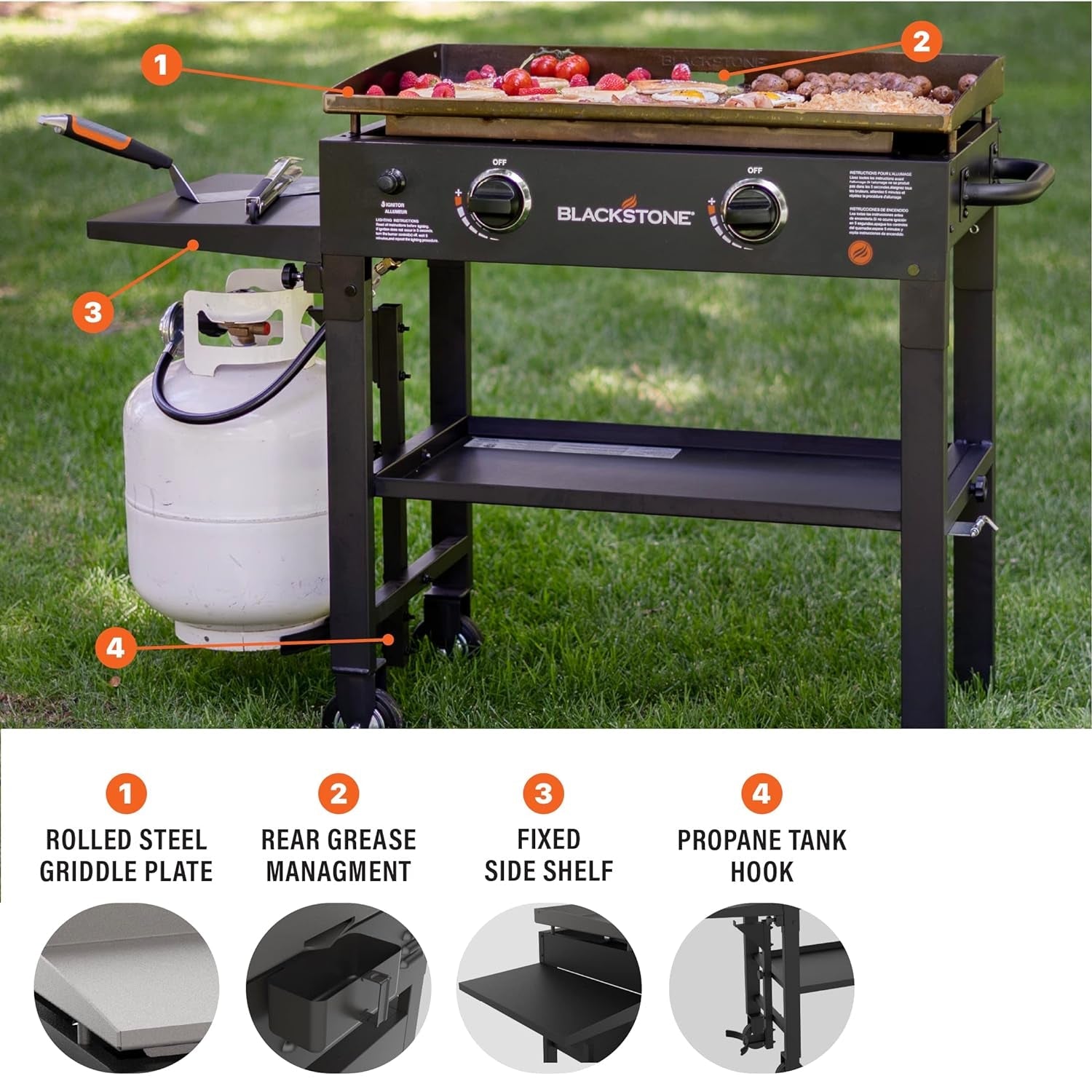 Flat Top Gas Grill Griddle 2 Burner Propane Fuelled Rear Grease Management System. 1517. Outdoor Griddle Station for Camping. 28 Inch - Image 2