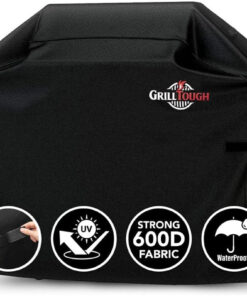 Grilltough Heavy Duty BBQ Grill Cover for Outdoor Grill. 52 Inch – Waterproof. Weather Resistant. UV & Fade Resistant with Adjustable Straps – Gas Grill Cover for Weber. Genesis. Charbroil. Etc. Black