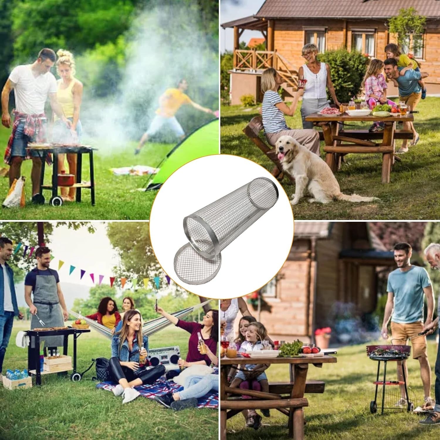 JAYUNSHY Stainless Steel Barbecue Cooking Grill Grate with Cleaning Brush. 12 Inch Rolling Grilling Basket Vegetable Grill Basket round BBQ Grill Mesh Portable Outdoor Camping BBQ Rack - Image 6