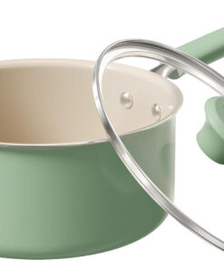 Redchef 3QT Ceramic Nonstick Saucepan with Lid – PFAS Free. Cool Handle. All Cooktops. Green