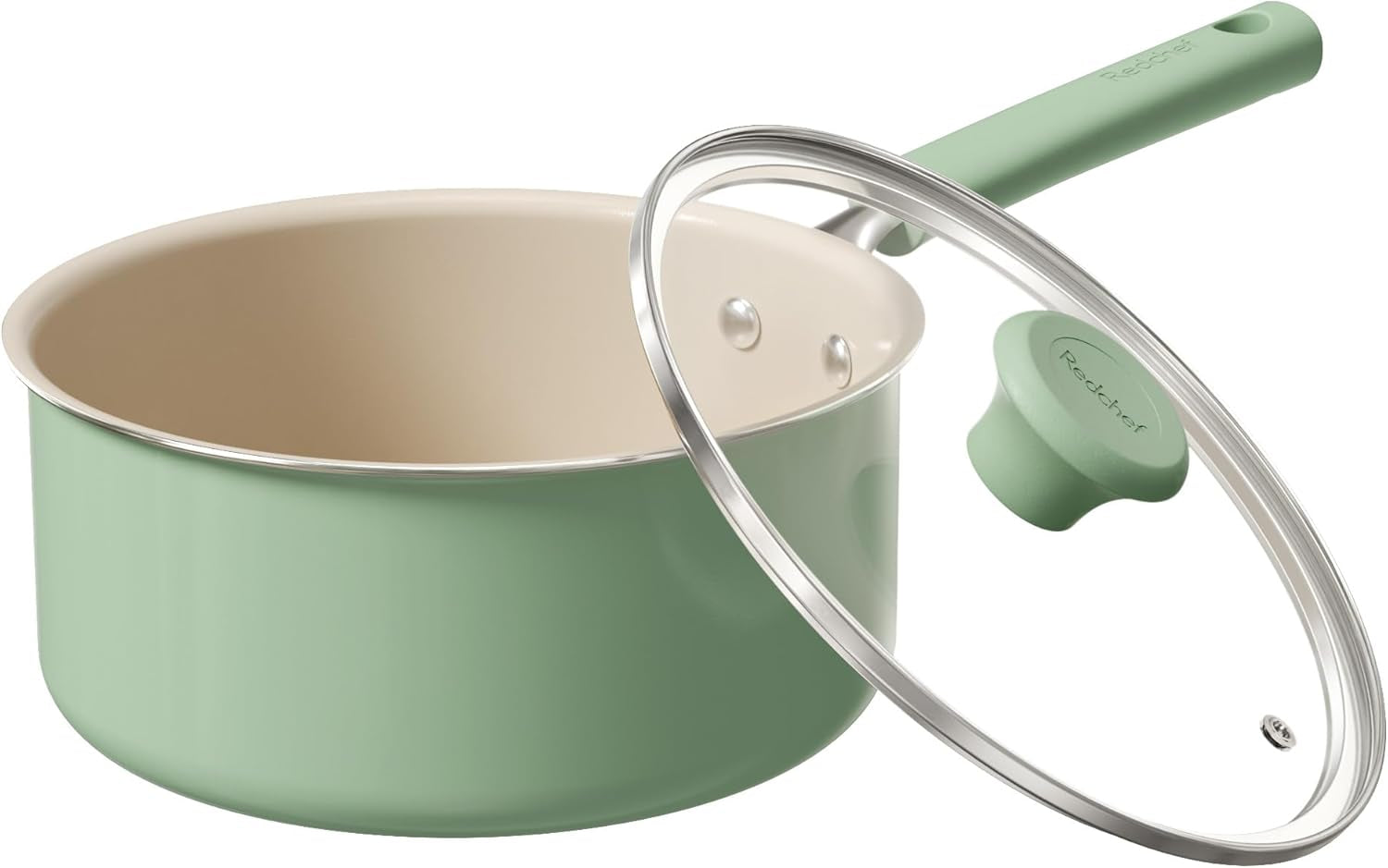 Redchef 3QT Ceramic Nonstick Saucepan with Lid – PFAS Free. Cool Handle. All Cooktops. Green