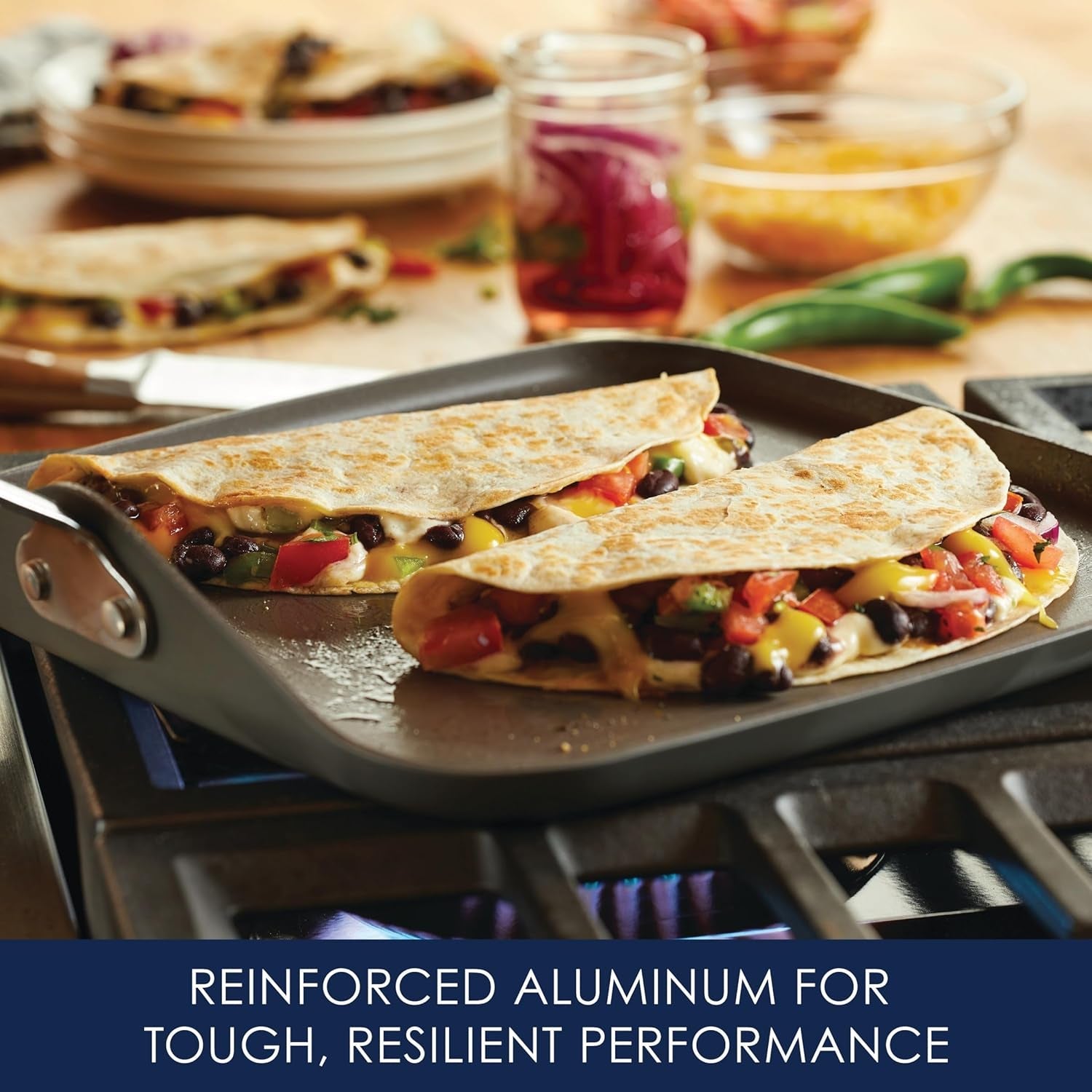 Rachael Ray Cucina Hard Anodized Nonstick Griddle Pan/Flat Grill. 11 Inch. Gray with Agave Blue Handle - Image 4