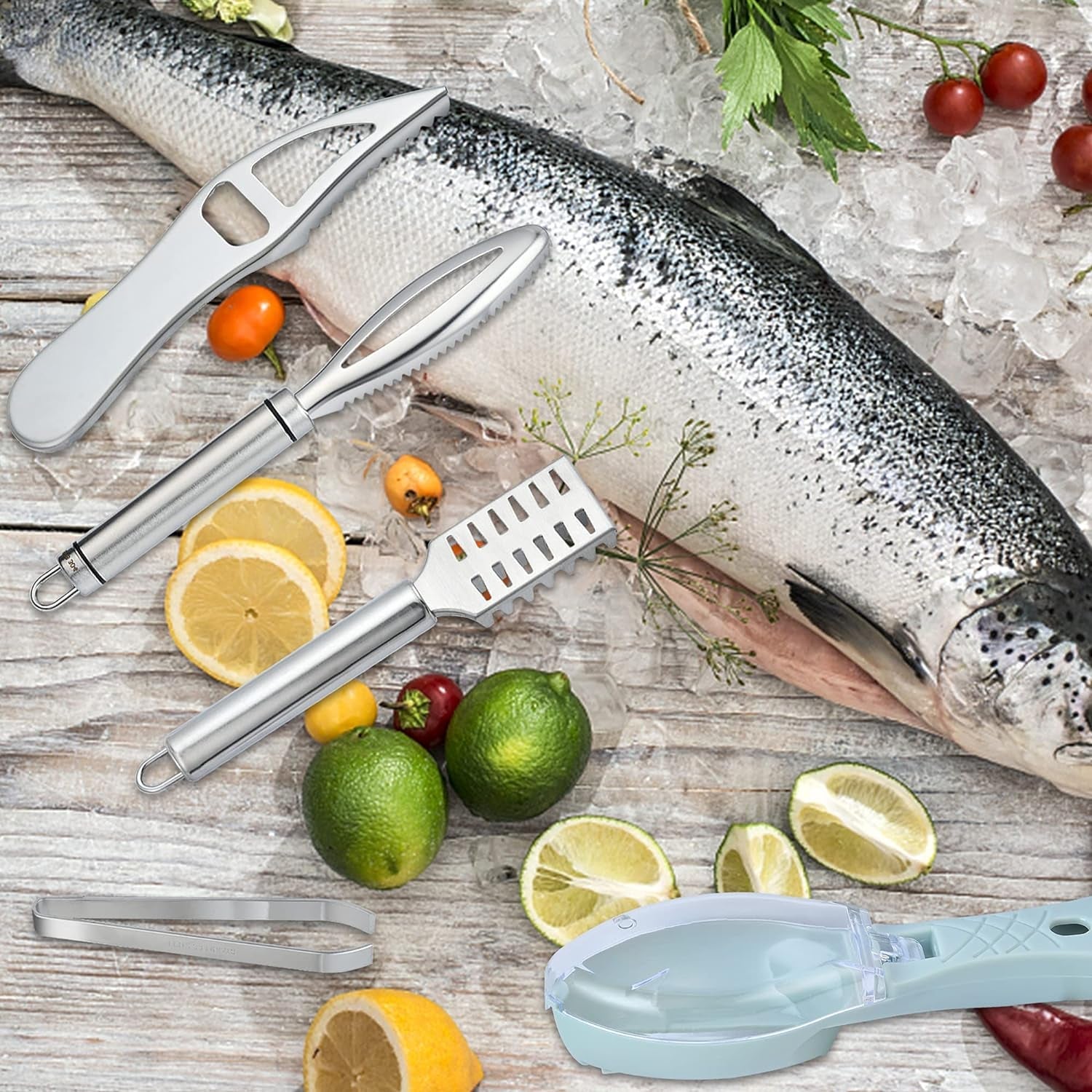 7‑Piece Fish Scaler & Cleaning Set – Stainless Steel Removers. Peeler. Fish Tweezers & Gray Mitten - Image 7