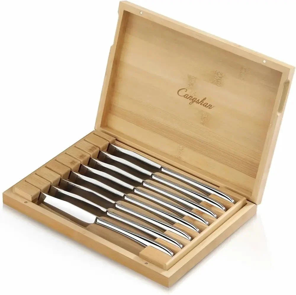 Cangshan 8pc Rain II Stainless Steel Steak Knife Set in Bamboo Chest