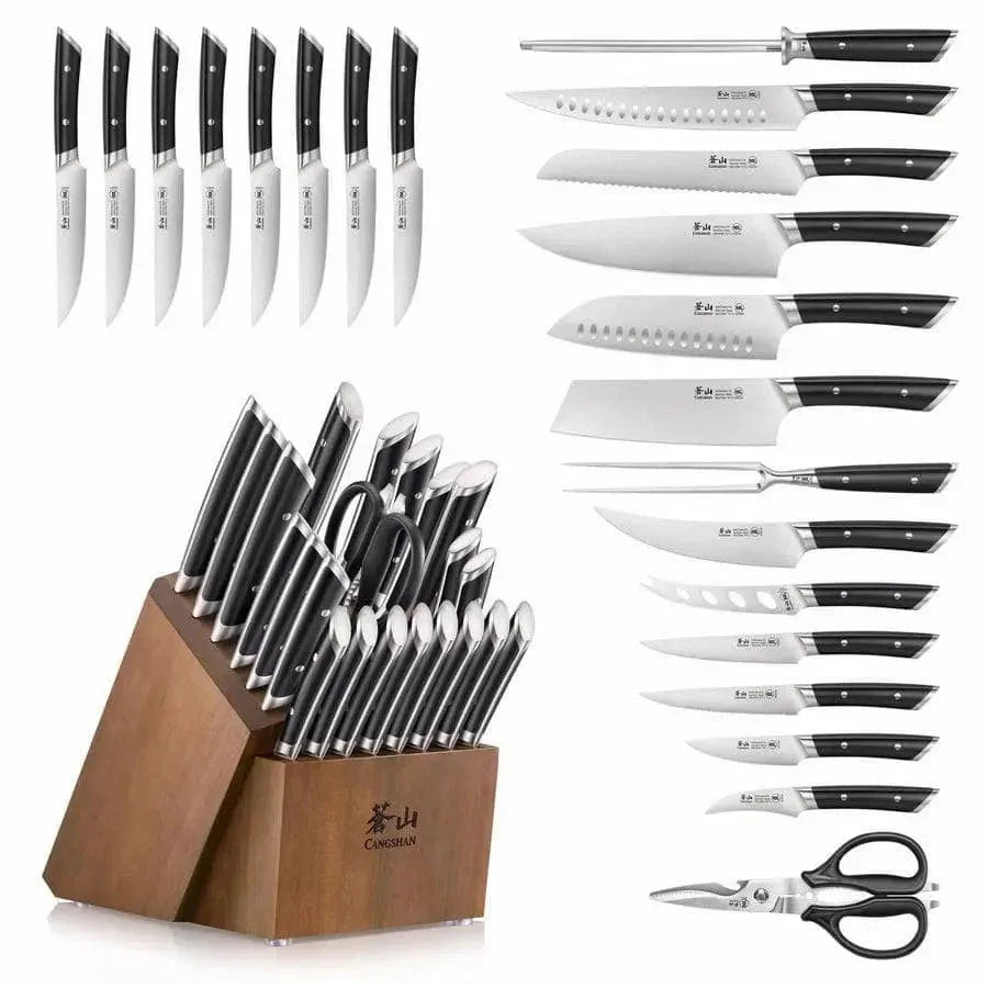 Cangshan Helena Series 23-piece Knife Block Set. Acacia Block