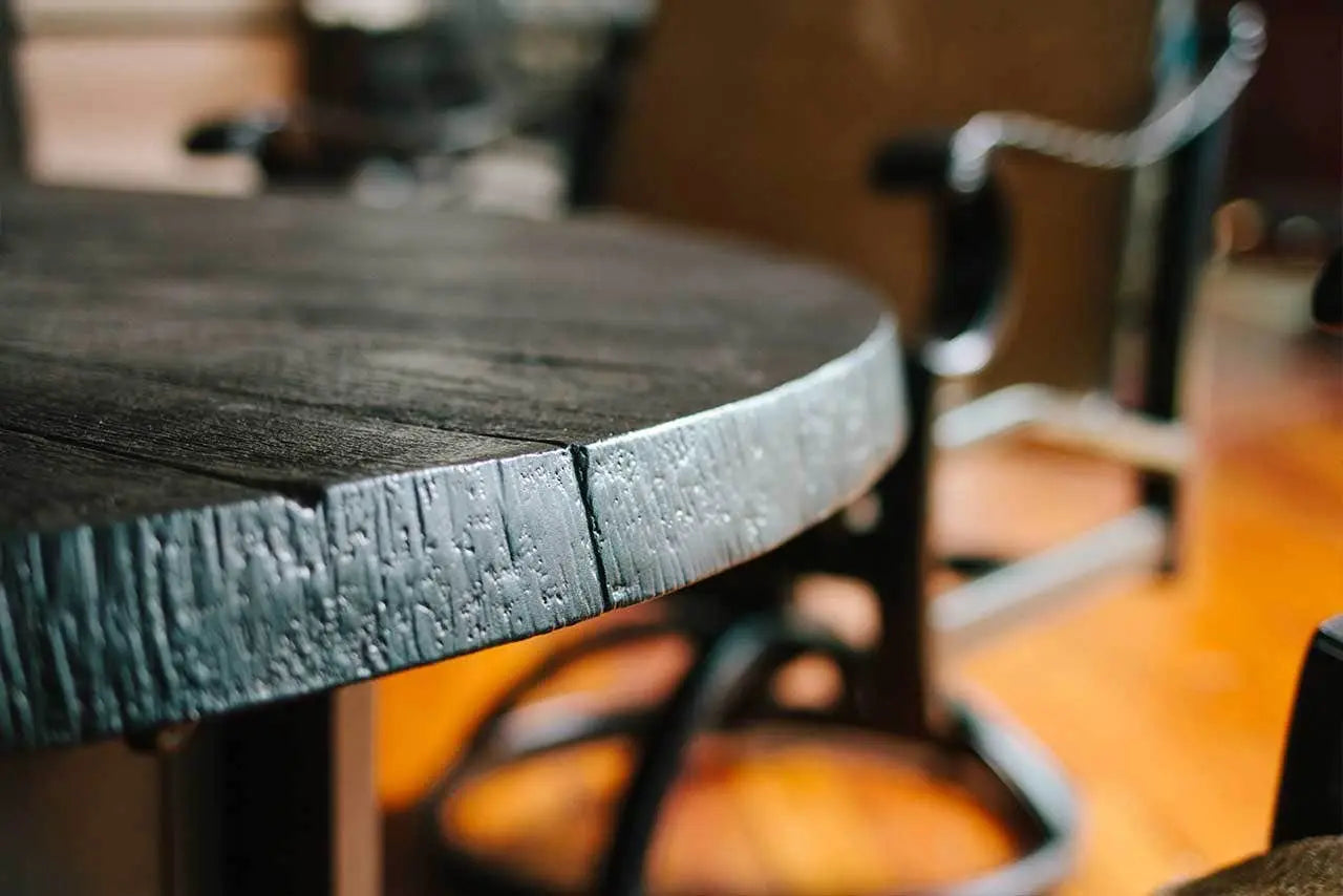 Castelle Altra 49 Round Coffee Table Fire Pit Reclaimed Timber Top and Antique Dark Rum Finish - Image 8