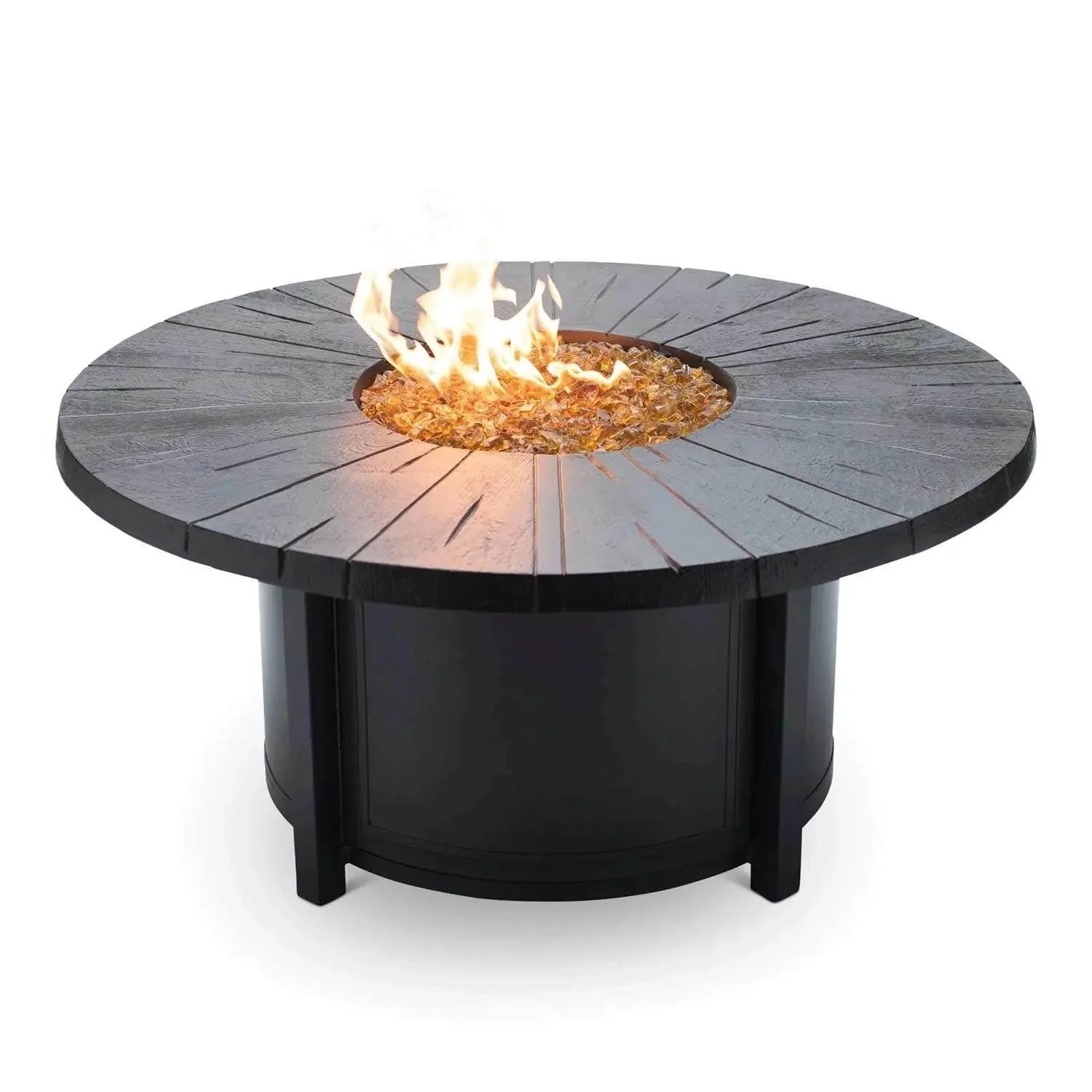 Castelle Altra 49 Round Coffee Table Fire Pit Reclaimed Timber Top and Antique Dark Rum Finish