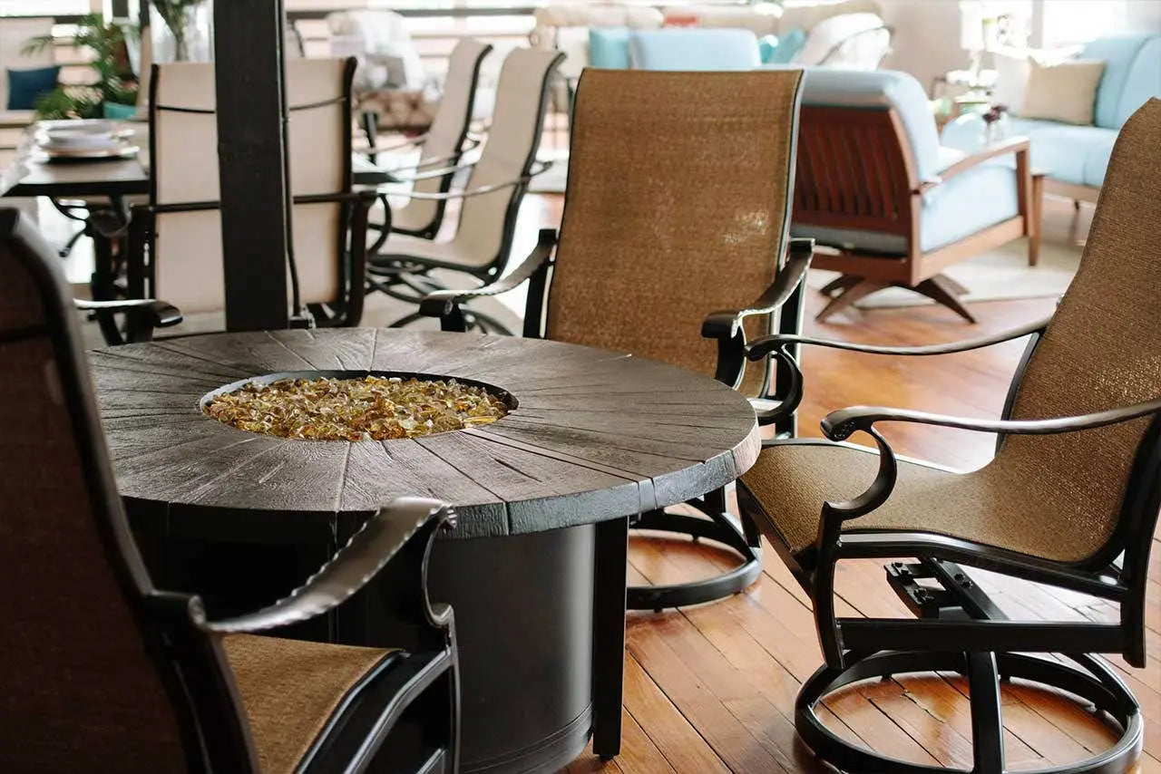 Castelle Altra 49 Round Coffee Table Fire Pit Reclaimed Timber Top and Antique Dark Rum Finish - Image 7