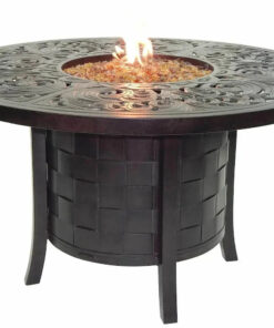 Castelle Classical 49 Round Fire Pit Dining Table with Live Edge Driftwood Top and Antique Dark Rum Finish