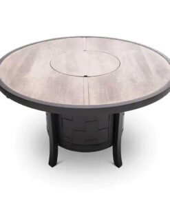 Castelle Classical 49 Round Fire Pit Dining Table with Woodgrain Weathered Wood Top and Antique Walnut Base