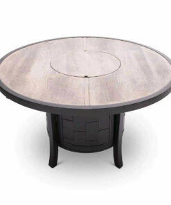 Castelle Classical 49 Round Fire Pit Dining Table Woodgrain Weathered Wood Top and Antique Dark Rum Finish