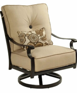 Castelle High Back Lounge Swivel Rocker in Antique Dark Rum Finish with Idol Seagull Cushions