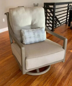 Castelle Legend High Back Lounge Swivel Rocking Chairs with Idol Ash Cushions in Weathered Wood Finish