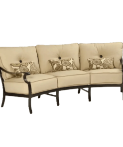 Castelle Monterey Cushioned Crescent Sofa in Antique Dark Rum Finish with Chartres Malt Cushion and Pillows