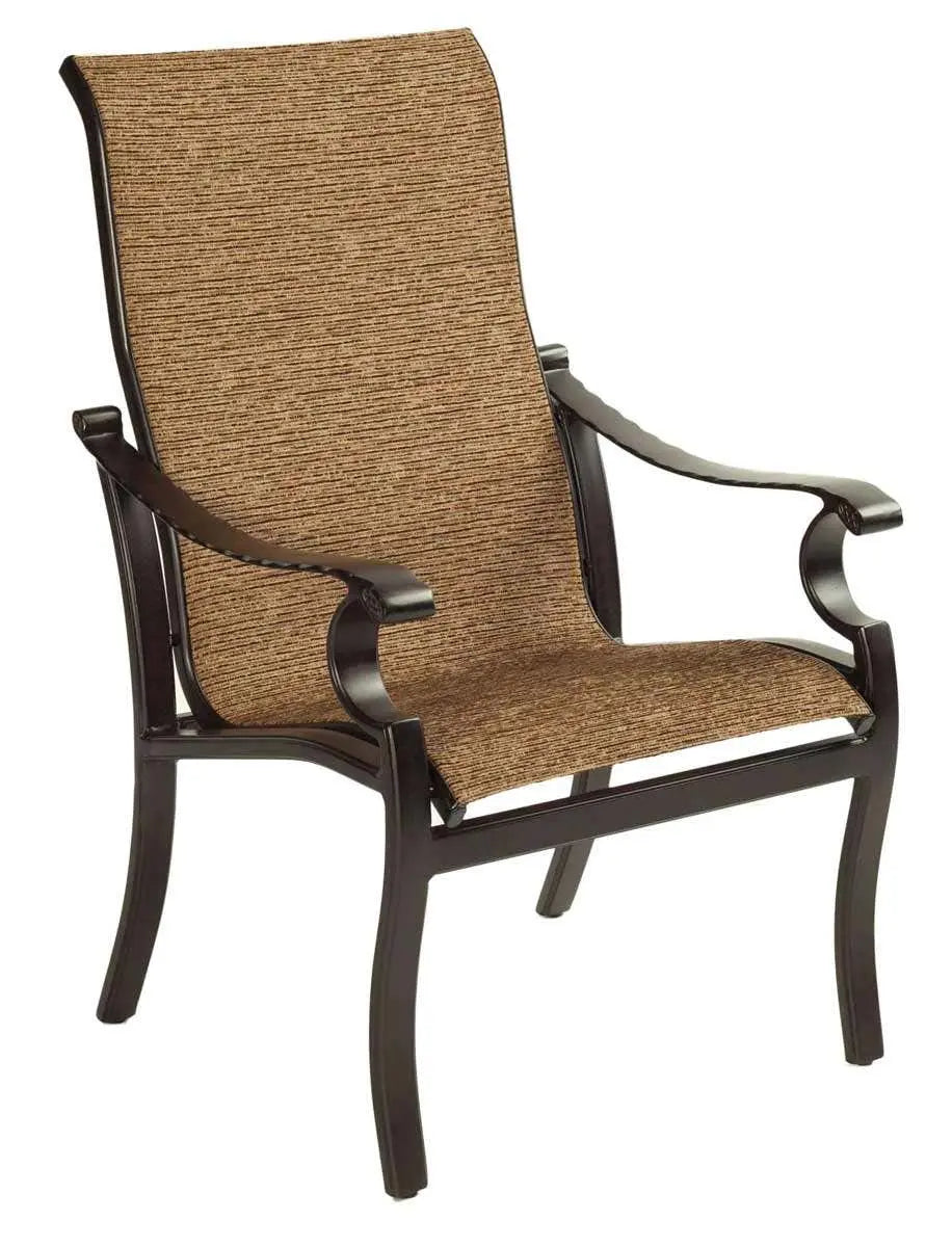Castelle Monterey Sling Dining Chair with Antique Dark Rum Frame and Keetley Birch Fabric