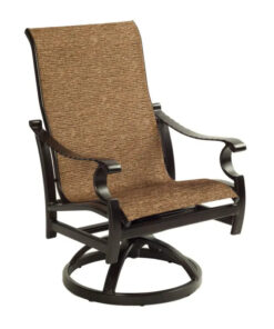Castelle Monterey Sling Swivel Rocker Dining Chair in Antique Walnut Finish with Augustine Oyster Sling
