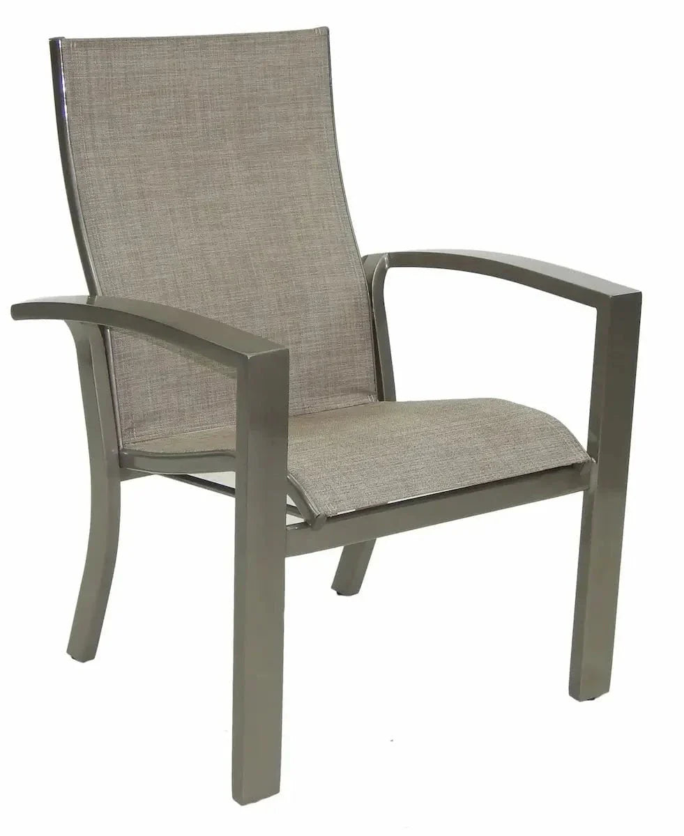 Castelle Orion Sling Dining Chair in Antique Dark Rum Finish with Augustine Oyster Sling