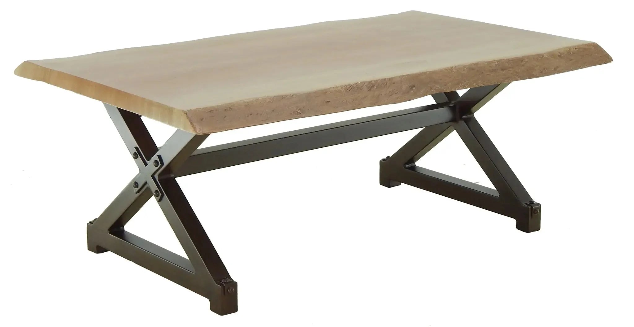 Castelle Oxford Rectangular Coffee Table with Live Edge Mahogany Top and Antique Walnut Finish on Base