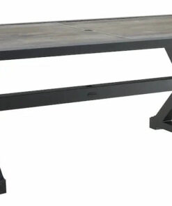 Castelle Oxford Rectangular Dining Table with Bronze Aluminum Slate Top and Weathered Wood Finish on Base