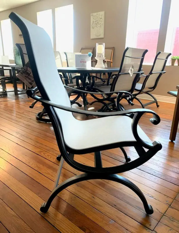 Castelle Telluride Sling Dining Chair with Antique Dark Rum Frame and Augustine Oyster Sling - Image 3