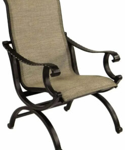 Castelle Telluride Sling Dining Chair with Antique Walnut Frame and Augustine Oyster Sling