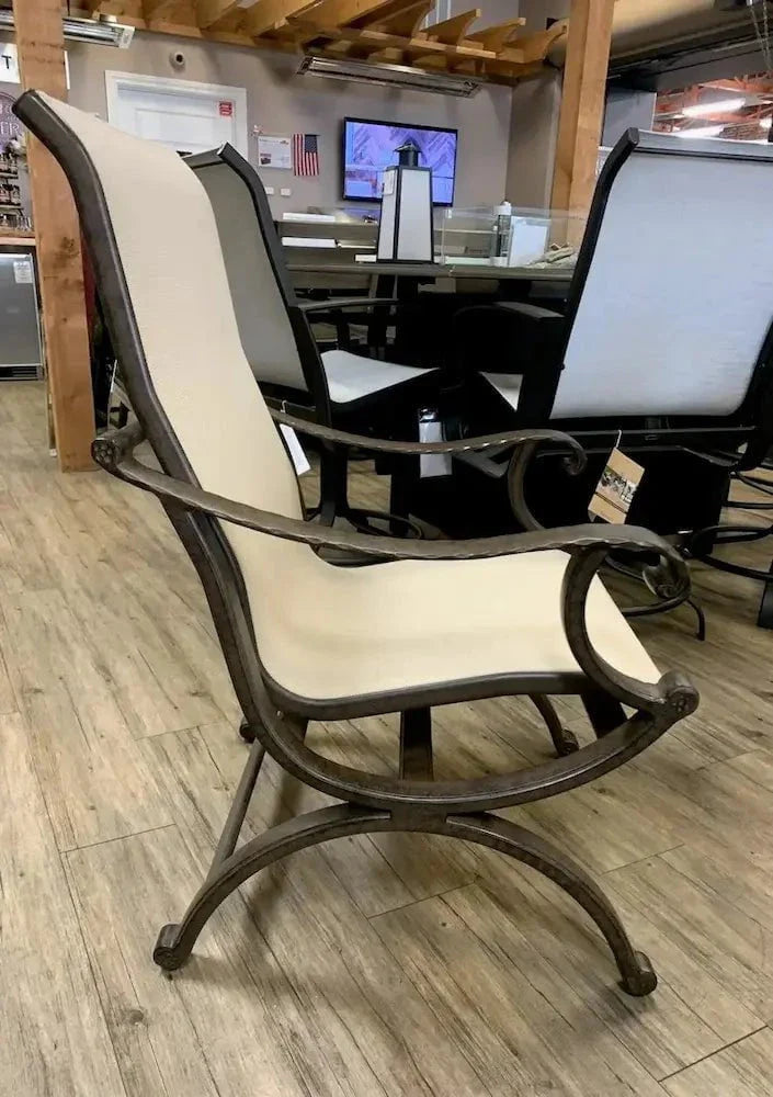 Castelle Telluride Sling Dining Chair with Antique Walnut Frame and Sailing Sahara Sling - Image 3