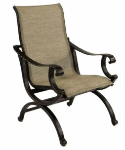 Castelle Telluride Sling Dining Chair with Antique Walnut Frame and Sailing Sahara Sling