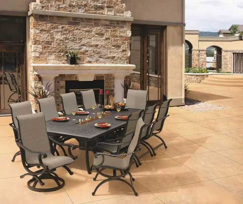 Castelle Telluride Sling Dining Chair with Antique Walnut Frame and Sailing Sahara Sling - Image 6