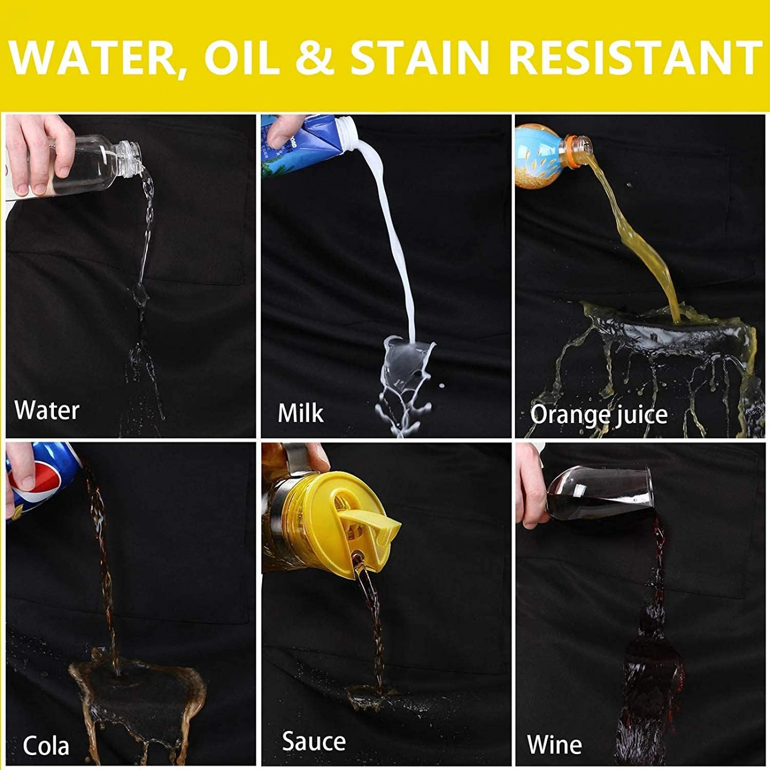 Chef Apron for Men and Women Professional for Cooking with Pockets - Adjustable - Bib Aprons - Water & Oil Resistant - 1 Pack. Black - Image 2