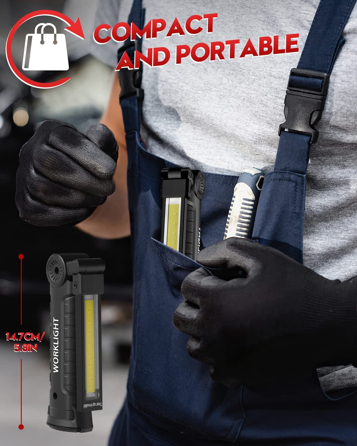 Tool Gifts for Men. Rechargeable LED Work Lights Grill Light with Magnetic Base 5 Modes 360° Rotate (2Pack Black) - Image 6