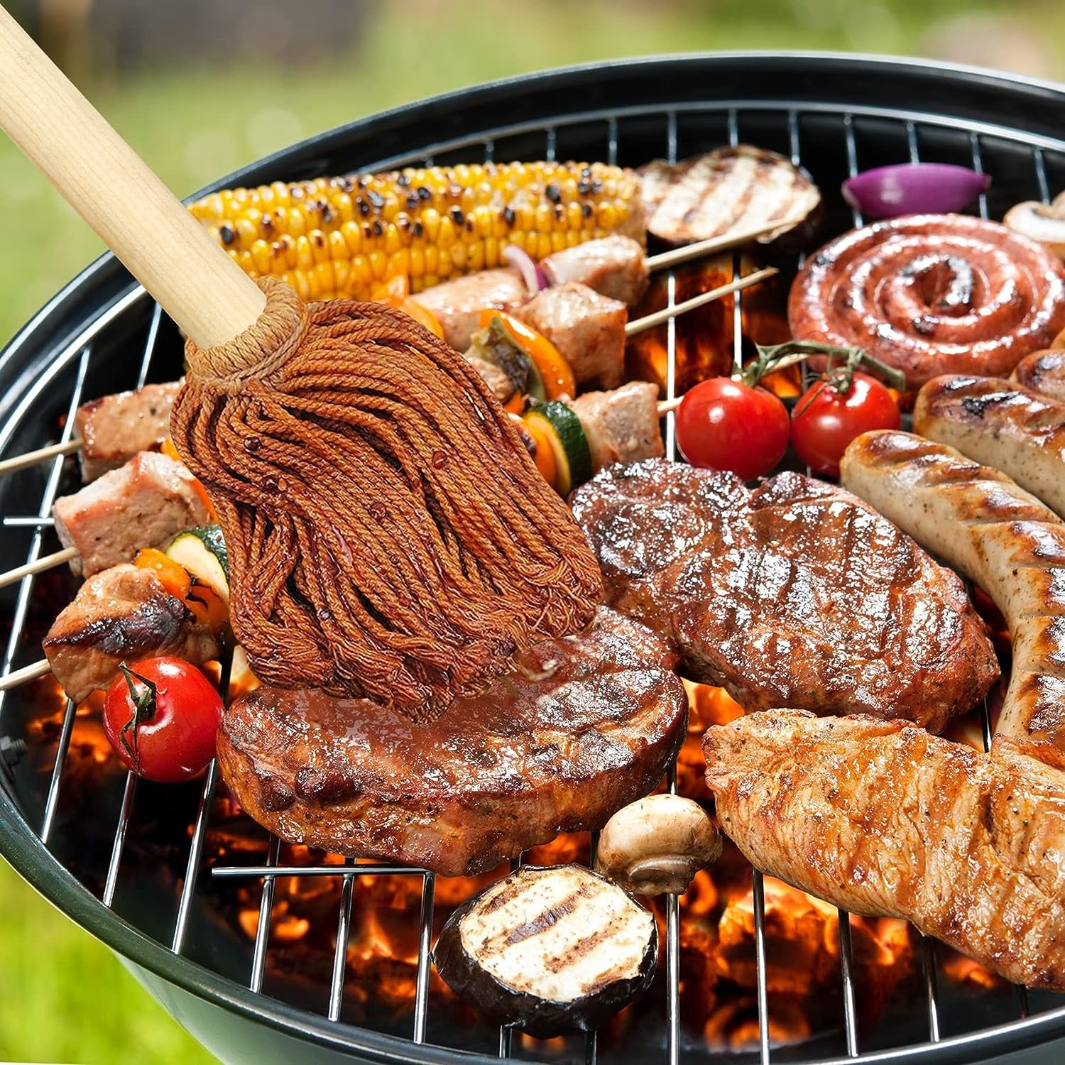 LZMS 10 Pcs Backyard Pro 12 BBQ Grill Basting Brush Mop Brush for Picnic Barbeque Grilling Smoking Steak - Perfect for Cooking or Cleaning - Image 4