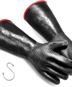 BBQ Gloves - 1472°F Thicken Heat Resistant Gloves W/S-Hook 14 in Kitchen Oven Mitts Waterproof Grill Gloves Oil Resistant Grilling Gloves Cooking Gloves for Turkey Fryer/Baking/Oven/Smoker