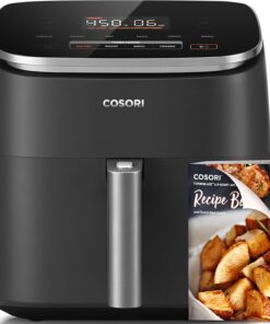 COSORI Air Fryer 9-In-1. Compact & Large 6-Qt. Fast Turbo Modes. 90°–450°F Even Results with Precise Temperature Control. up to 95% Less Oil*. Roast. Bake. Dry. Reheat. Frozen. Broil. Proof. Grey