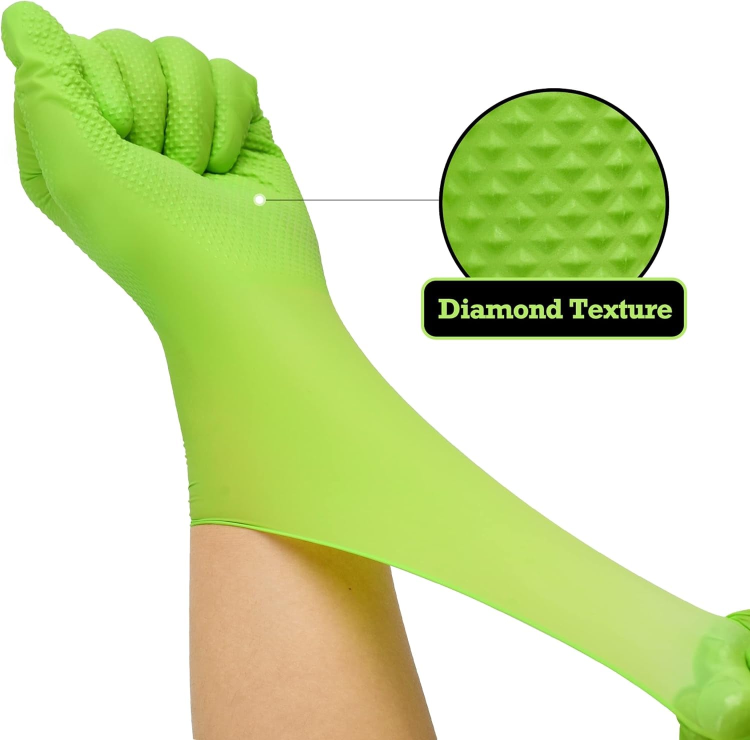 Thor Grip Heavy Duty Green Industrial Nitrile Gloves with Raised Diamond Texture. 8-Mil. Latex Free. 100-Ct Box - Image 4