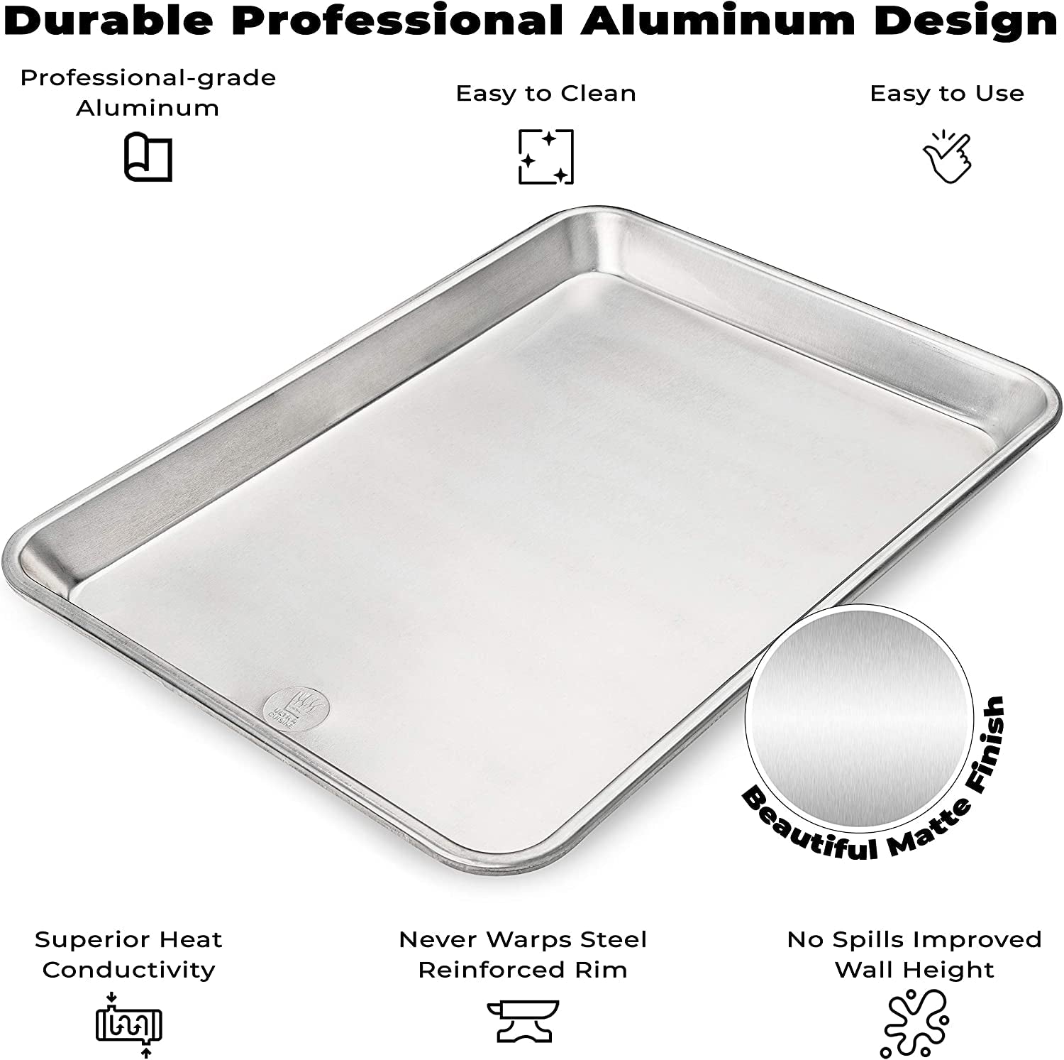 Oven-Safe Baking Pan with Cooling Rack Set - Quarter Sheet Pan Size - Includes Premium Aluminum Baking Sheet and 100% Stainless Steel Baking Rack for Oven - Durable. Easy Clean. Commercial Quality - Image 3