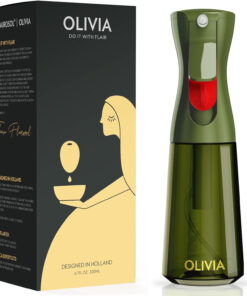 FLAIROSOL OLIVIA Oil Sprayer for Cooking. 200Ml Glass Olive Oil Sprayer. Continuous Cooking Spray with Portion Control. Oil Dispenser for Kitchen. Air Fryer. Salad. BBQ (Green Bottle. Gold Print)