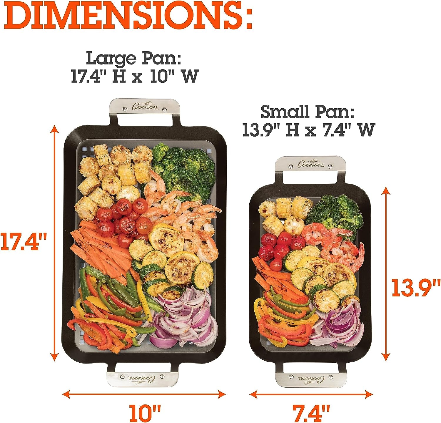 BBQ Grill Topper Grilling Pans (Set of 2) - Non-Stick Barbecue Trays W Stainless Steel Handles - Indoor Outdoor Use for Meat. Vegetables & Seafood - Great for Thanksgiving Dinner - Grill Gift for Men - Image 3