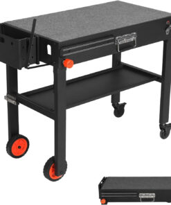 Outdoor Portable Grill Table Stand - Folding Prep Stand for 17 or 22 Blackstone Griddle. Large Space Blackstone Table with Wheels. Pizza Oven Cart for Ninja. Patio Grilling Backyard BBQ Grill Cart.