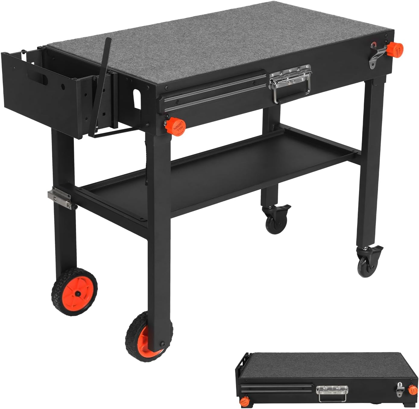 Outdoor Portable Grill Table Stand - Folding Prep Stand for 17 or 22 Blackstone Griddle. Large Space Blackstone Table with Wheels. Pizza Oven Cart for Ninja. Patio Grilling Backyard BBQ Grill Cart.
