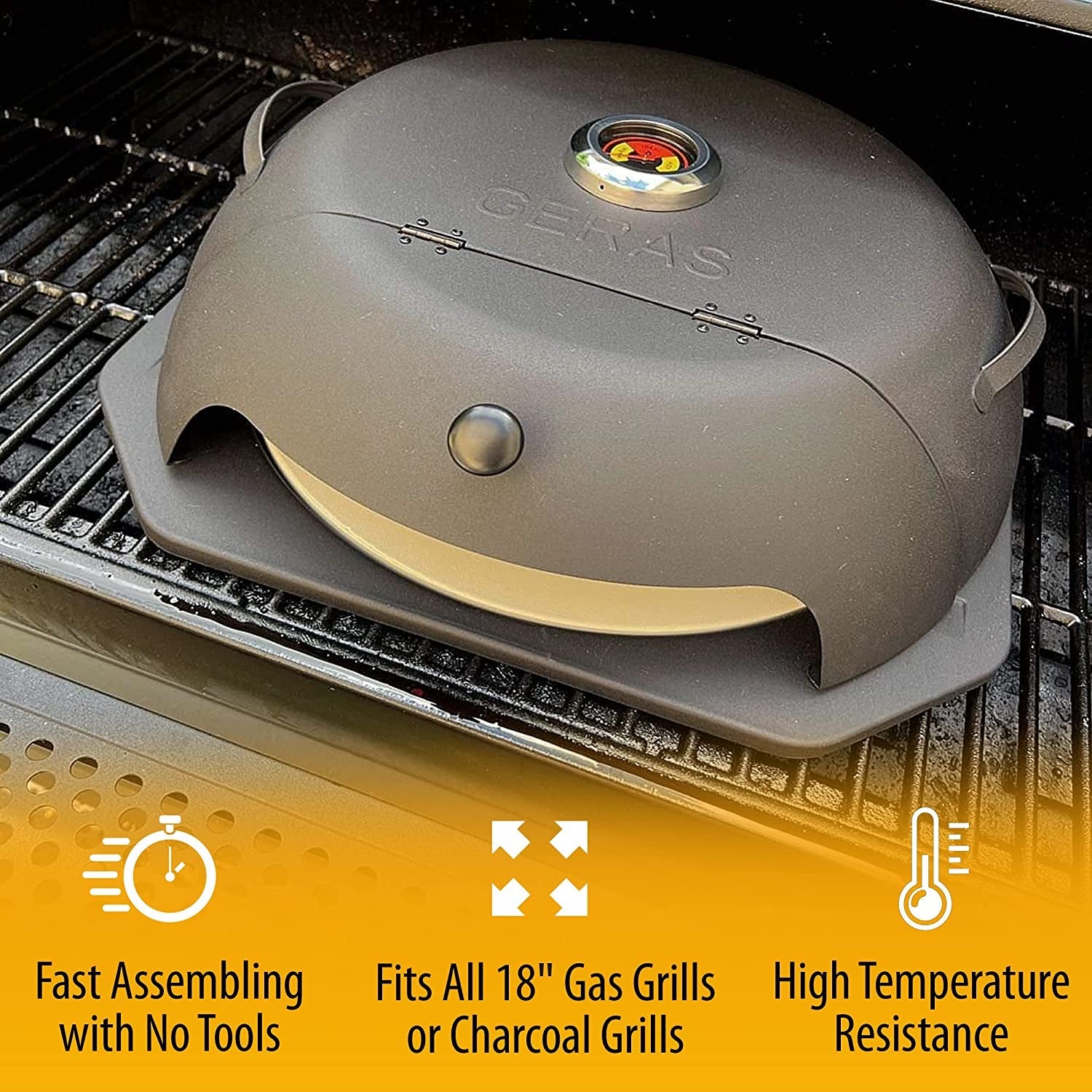 Geras Pizza Oven for Grill - Grill Top Pizza Maker for outside - Pizza Stone. Pizza Peel Kit - Outdoor Small Portable Backyard BBQ Pizzas Maker Charcoal Grill. Pellet. Propane Gas and Wood Fire - Image 5