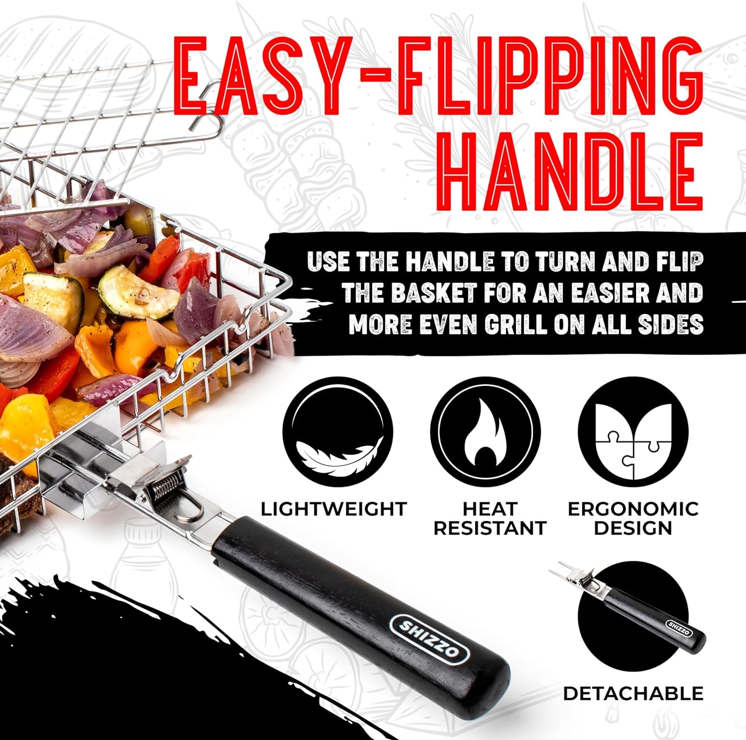 SHIZZO Adjustable Grill Basket. Barbecue BBQ Grilling. Stainless Steel Folding Portable Outdoor Camping Rack for Fish. Shrimp. Vegetables. Cooking Accessories. Gifts for Father. Husband - Image 4