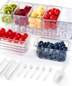 Chilled Condiment Tray Server – 5 Removable Containers. Ice‑Cooled Garnish & Salad Organizer. Clear Serving Platter