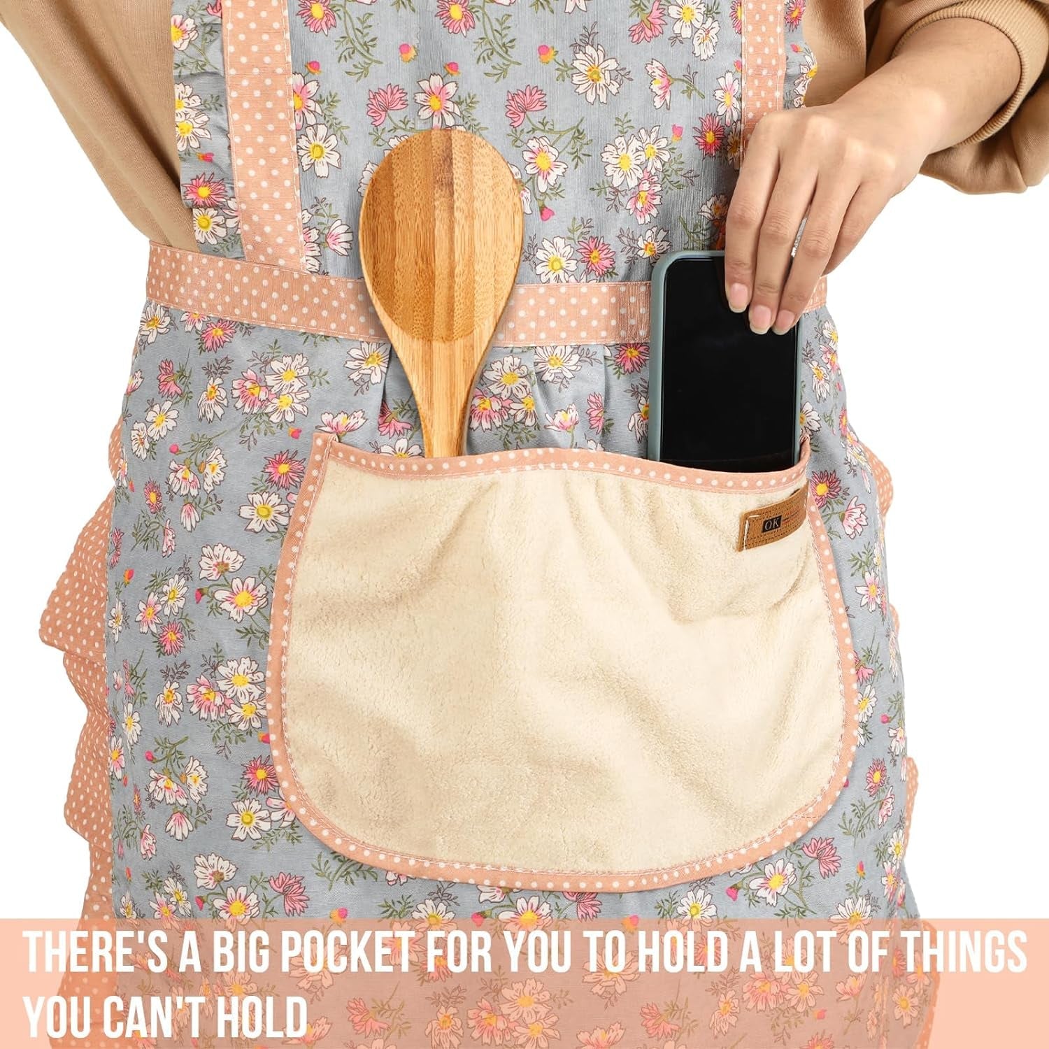 2Pcs Women Aprons with Pockets. Girls Floral Apron with Big Pocket Baking Soft Chef Aprons for Kitchen Cooking Baking - Image 5