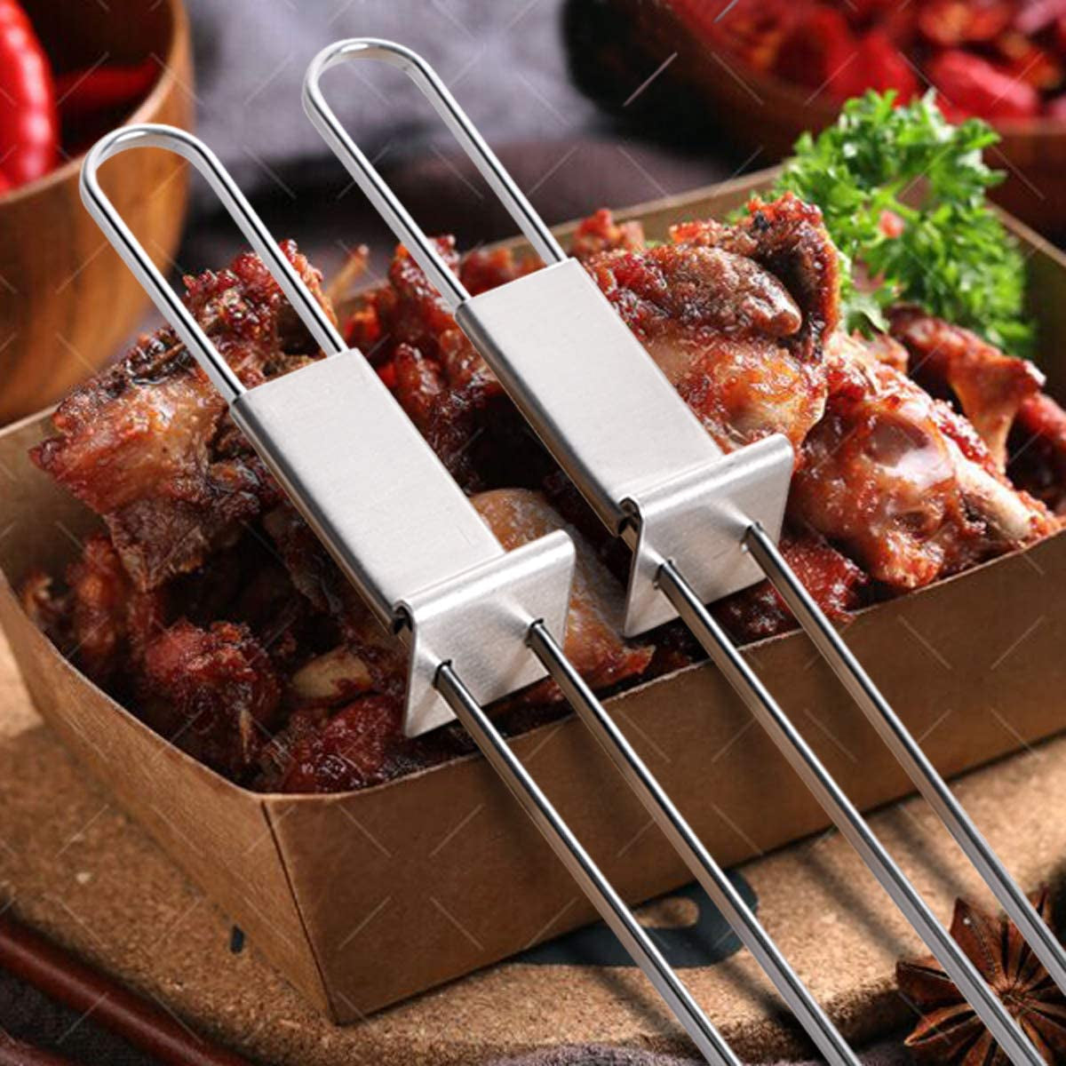 Barbecue Skewers. CMYK 6-Pack 13 Stainless Steel Grilling Skewers with Slider. Reusable Metal BBQ Shish Kabob Skewers Sticks - Image 2