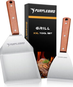 PURPLEBIRD Extra Large Grill Spatula Set Stainless Steel Smash Burger Spatula Kit. 5.5 X 5 Inch BBQ Griddle Spatula and Grill Scraper. Griddle Tools. Grill Utensils for Camping