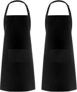 2 Pack Adjustable Bib Apron Thicker Version Waterdrop Resistant with 2 Pockets Cooking Kitchen Aprons for Women Men Chef. Black