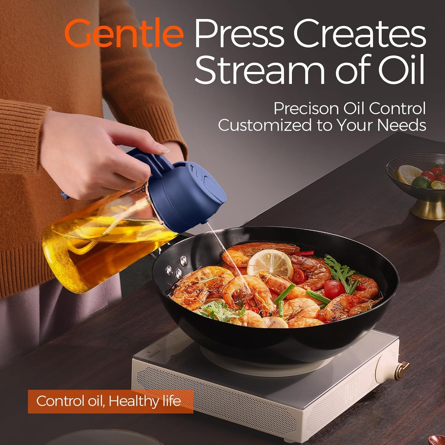 YRRAMATE 16oz Glass Olive Oil Sprayer – 2‑in‑1 Dispenser with Stickers & Portion Control (Navy) - Image 4