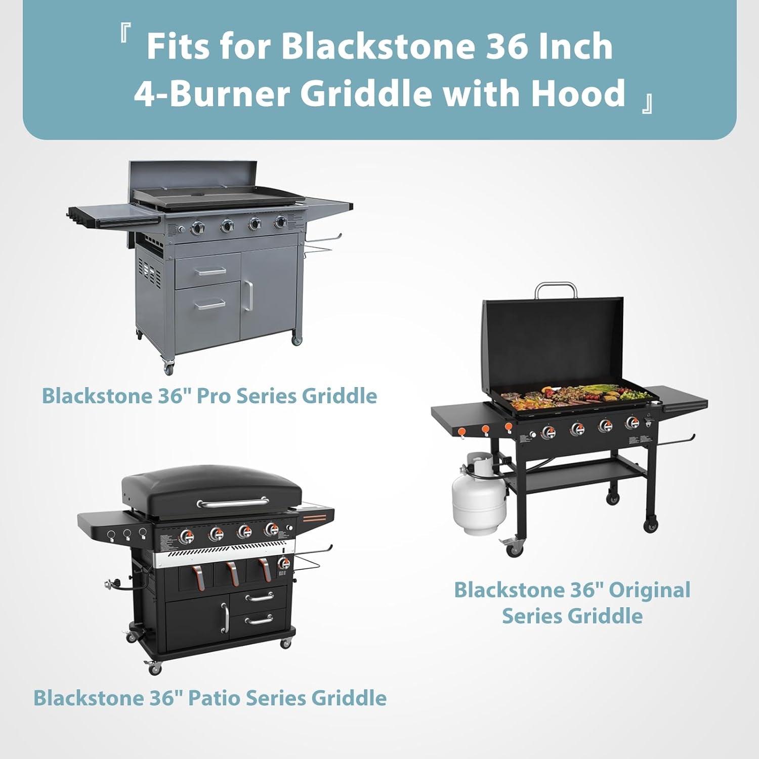 Griddle Cover for Blackstone 36 Inch Griddle with Hood. Heavy Duty Waterproof 5482 Premium Flat Top Gas Grill Cover with Large Air Vent and Click-Close Straps. Black - Image 2