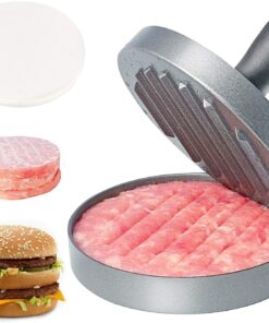 Asdirne Hamburger Press Patty Maker. Food Grade Aluminum Burger Press with ABS Handle. Non-Stick. Easy to Clean. with 50 Pcs Wax Patty Paper. 4.6 Diameter and 0.7 Depth