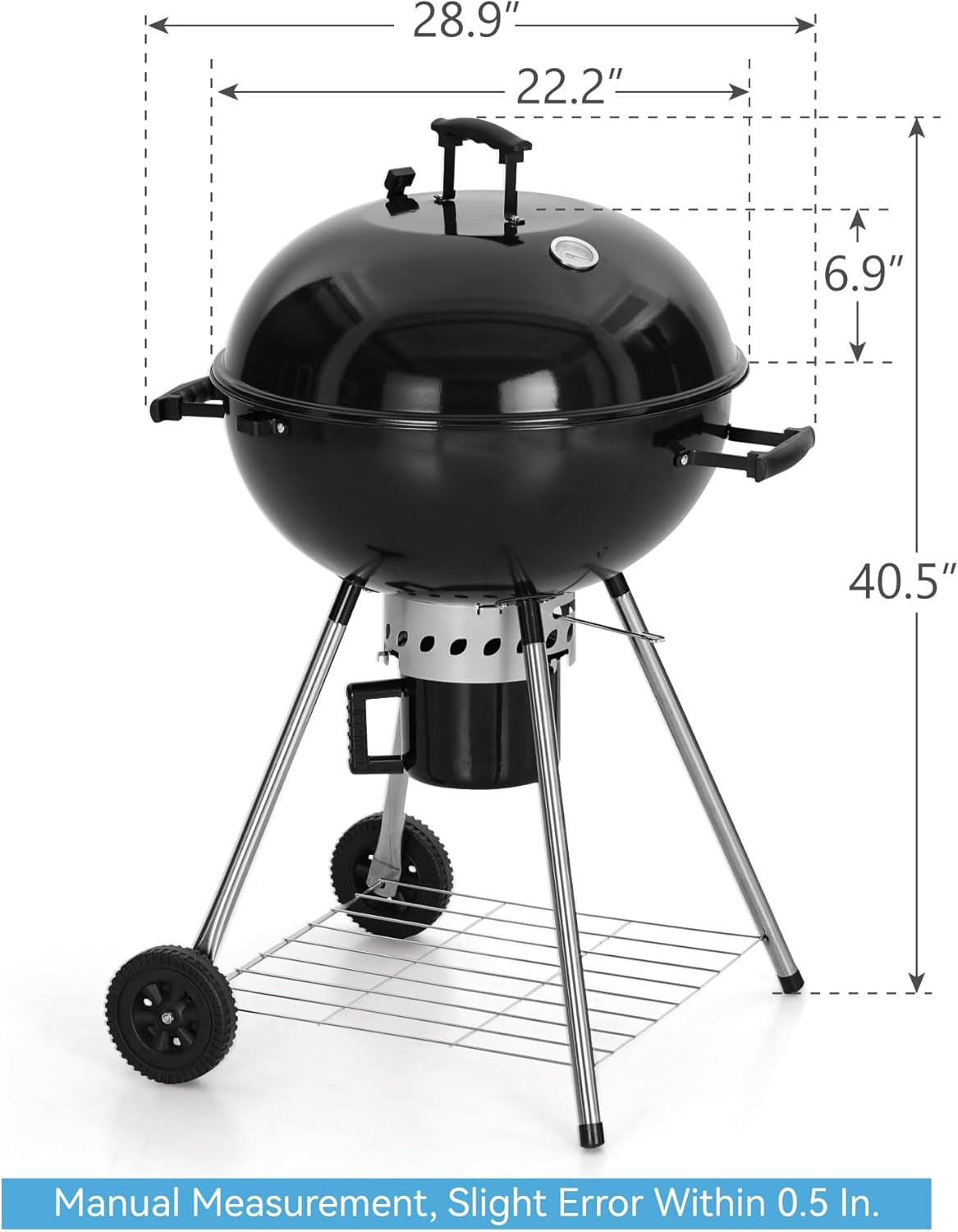 GREEN PARTY 22 Inch Kettle Charcoal BBQ Grill with Wheels. Portable Charcoal Grill with Porcelain-Enameled Lid & Ash Catcher for Outdoor Cooking Barbecue Camping Picnics Tailgating - Image 9